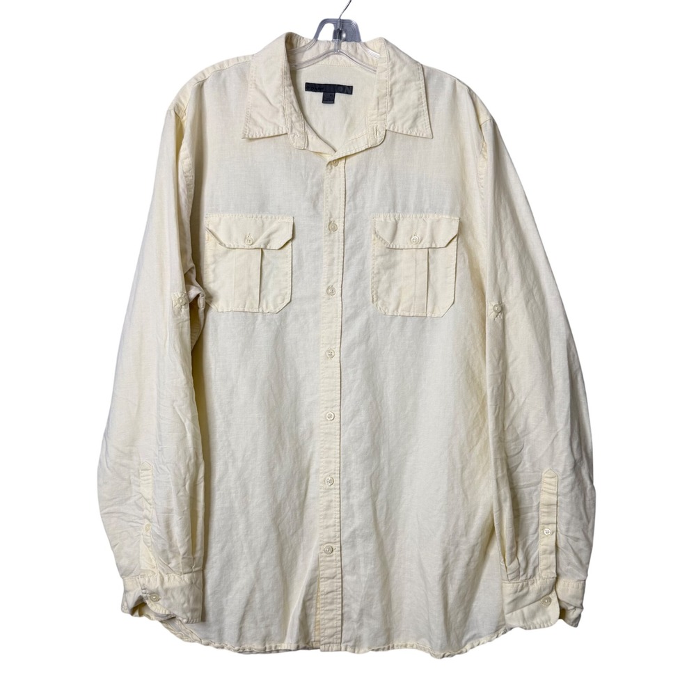 Old Navy Mens XL Yellow Butter Linen Blend Button Front Sjhirt Roll Tab Preppy